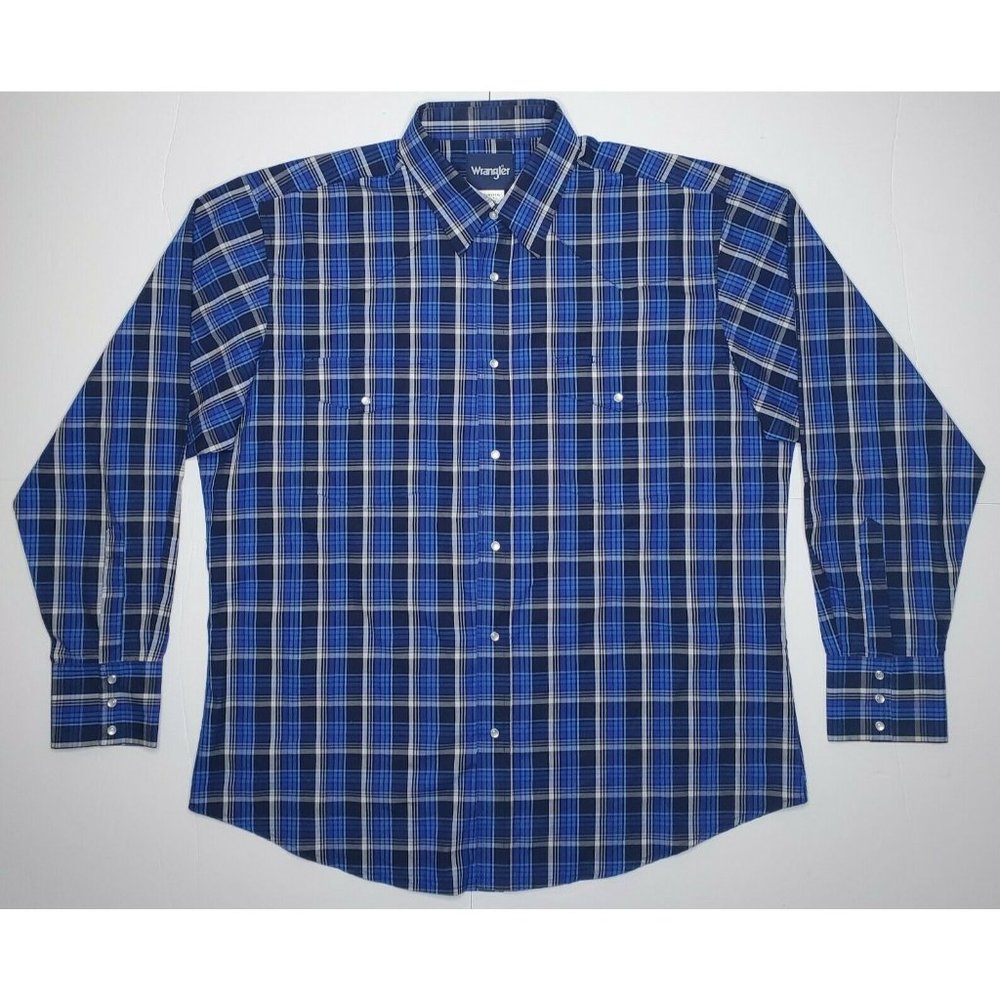 Wrangler Western Shirt Men XL NMC Blue Plaid Pearl